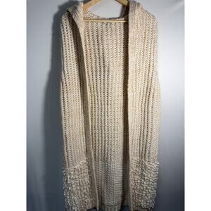 Cocogio Hooded‎ Chunky Knit Sleeveless Long Cardigan Sweater Vest Italy L